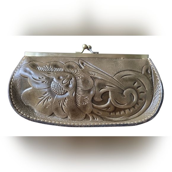 Patricia Nash Handbags - Patricia Nash Hand-Tooled Floral Leather Clutch - Olive Green
